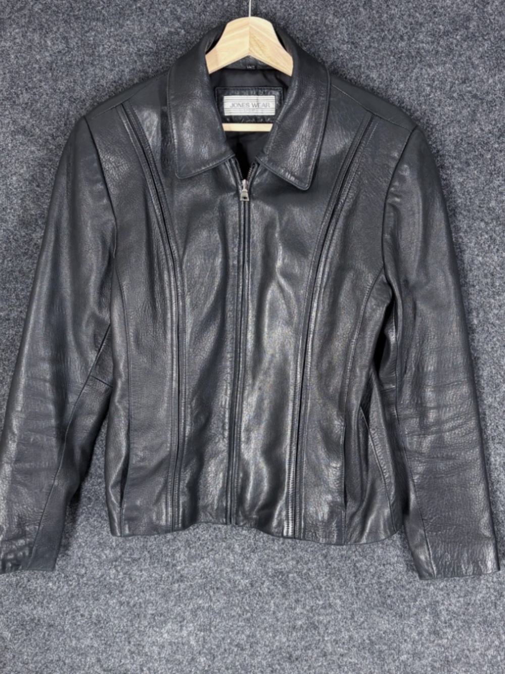 Jones Wear Black Genuine Leather Jacket Blazer Size S - Excellent Condition